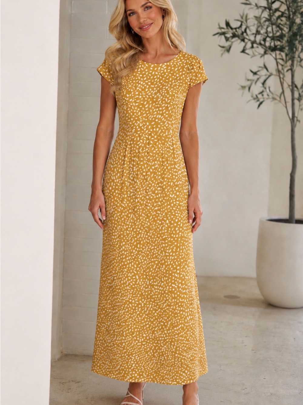 Butter Yellow Printed Cap-Sleeve Maxi Dress 🤩